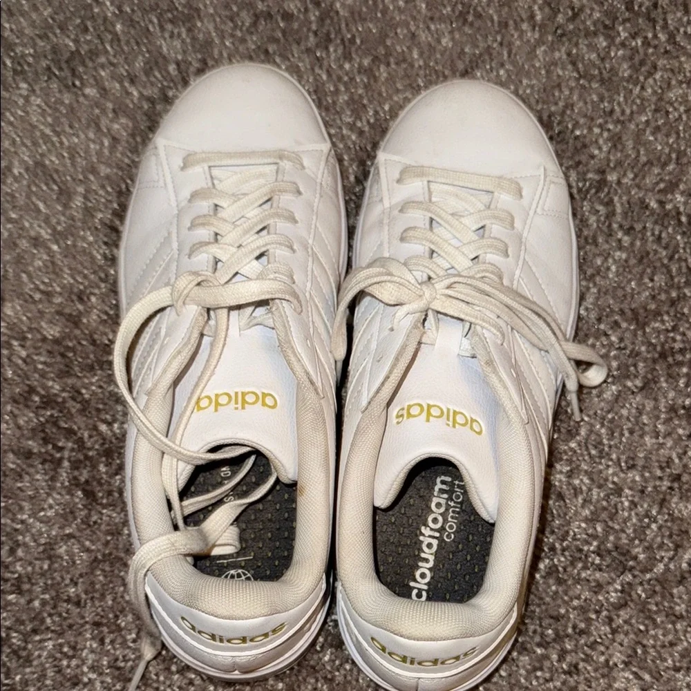 Adidas Grand Court Cloudfoam Classic All White Sneakers, Used, Size 10 - Picture 4 of 6